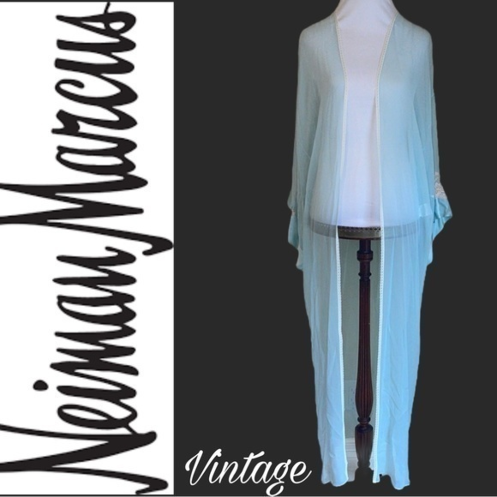 Neiman Marcus Medium Vtg Chiffon Robe Transparent Bridal Get Ready Blue